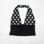 Patchwork Polka Dot Print Two Piece Set With Backless Halter Crop Top And Pleated Waist Capri Pants