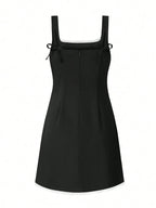 Lace Trim Camisole Mini Dress in Solid Polyester with Square Neck and Sleek