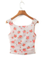 Apricot Floral Mesh Tank Top With V Neck And Ruched Corset Silhouette Sleeveless Crop Cami