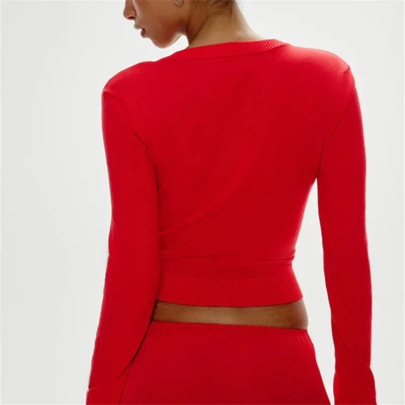 Cozy Knit Cardigan Top Round Neck Long Sleeve Slim Fit Sweater