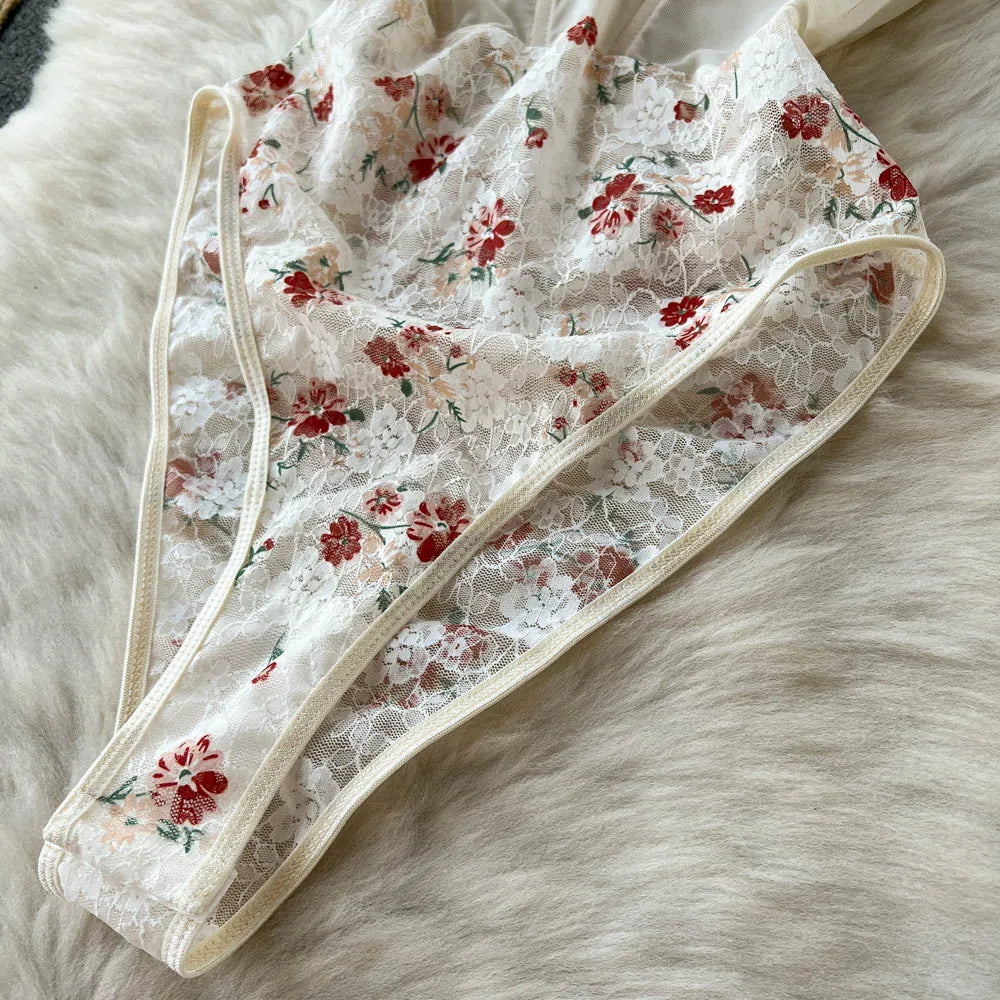 Floral Halter With Mesh Bodysuit