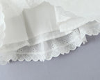 White Embroidered Lace V Neck Mini Dress With Hollow Out Detail And Back Zipper Closure