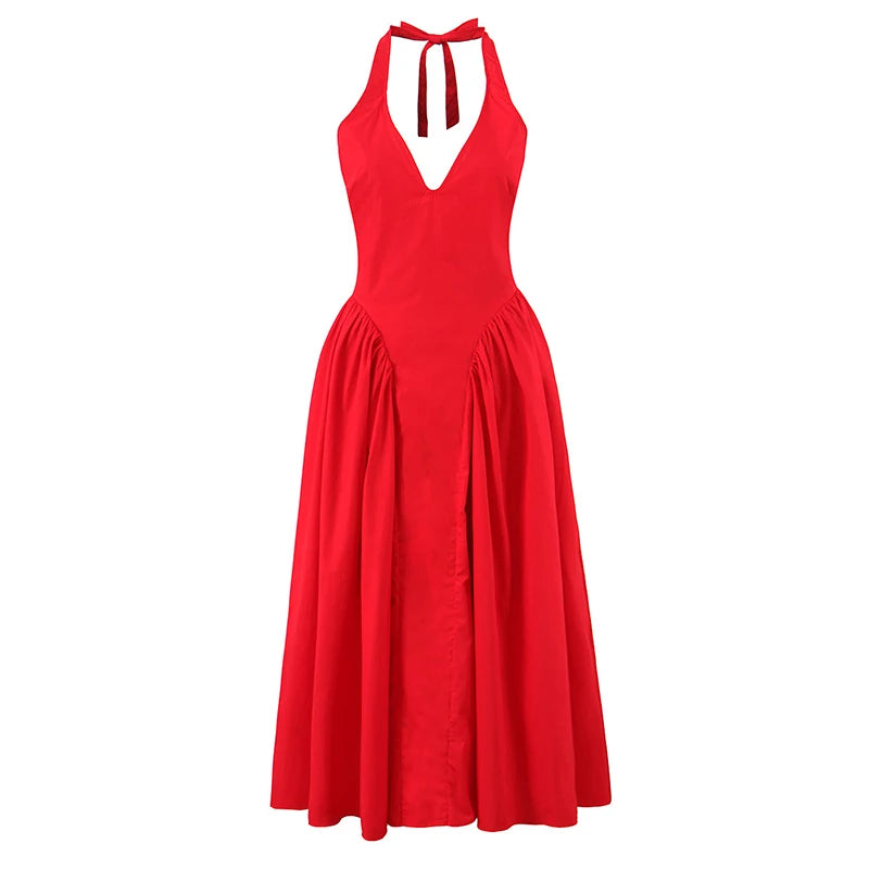 Backless Halter Midi Dress For Women Elegant A Line