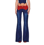 L Corduroy Panel Denim Halter Bustier Top + Flare Jeans
