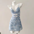Delicate Lolita Sleepwear Nightdress Set With Flower Lace Mesh And Suspender Details