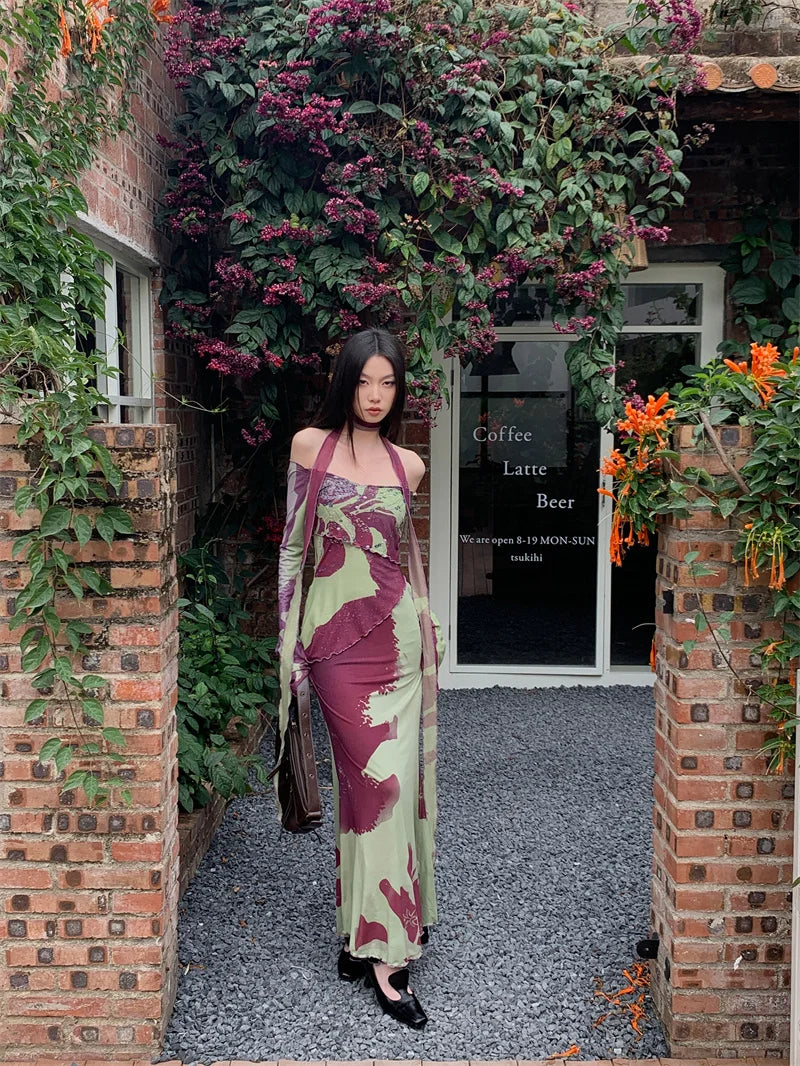 Off Shoulder Mesh Maxi Dress With Long Sleeves Backless Evening Gown
