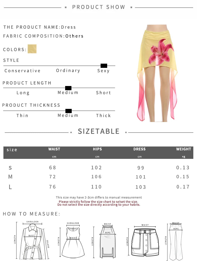 Floral Print Mini Skirt With Elastic Waist Gradient Mesh Tassel Detail