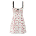 Romantic Beige Pink Flower Sling Sexy Dress Ruched Bra Backless  Dress