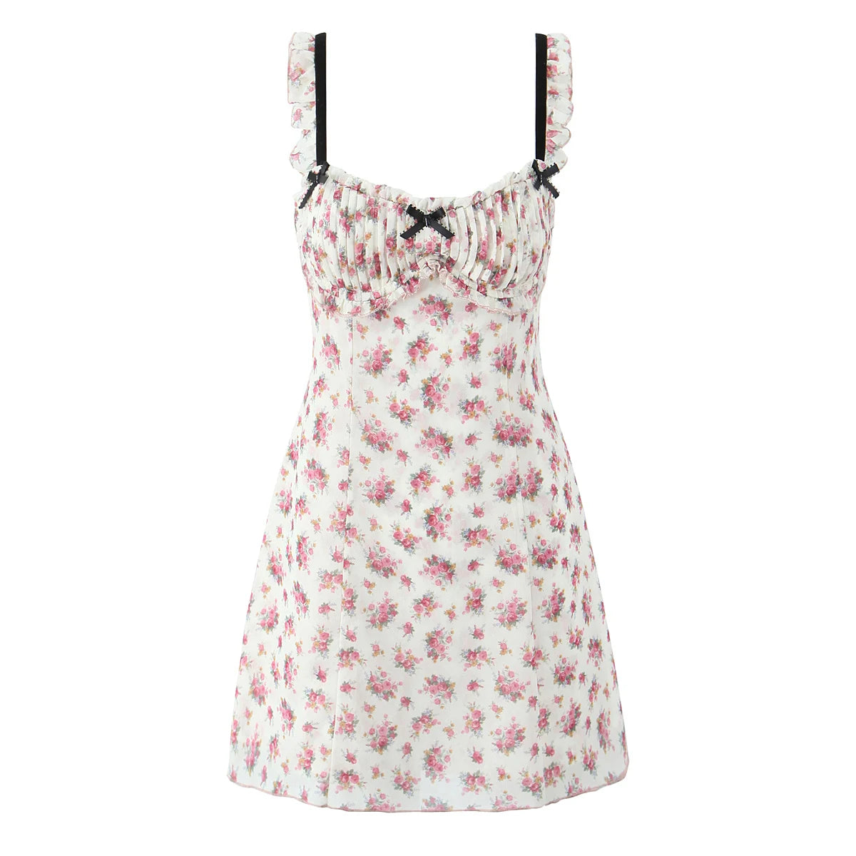 Romantic Beige Pink Flower Sling Sexy Dress Ruched Bra Backless  Dress