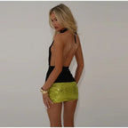 Glam Sequin Halter Top And Pleated Backless Skirt Set