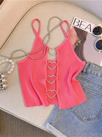 Ribbed Crop Top With Sleeveless Back Heart Decor Cami