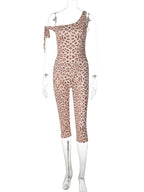 One Shoulder Backless Jumpsuit With Lace Up Detail