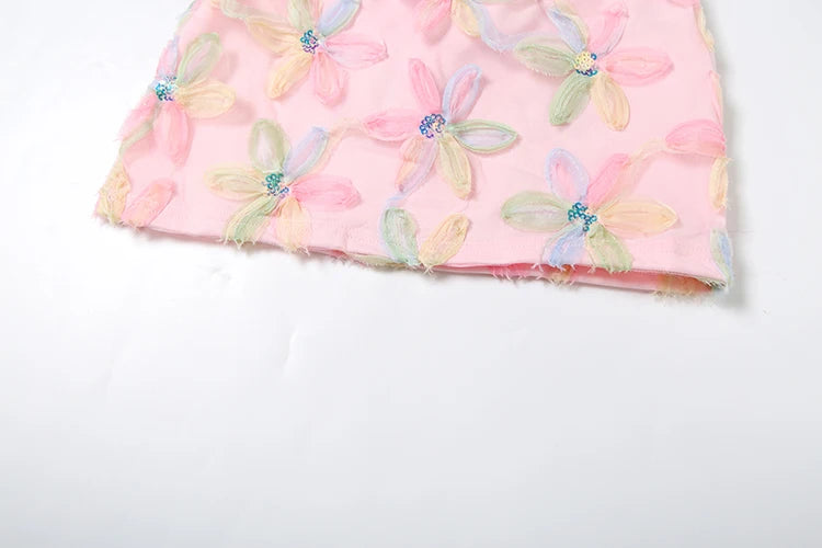 Colorful Floral Sequined Mesh Mini Skirt
