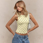 Polka Dot O Neck Crop Tank For Women