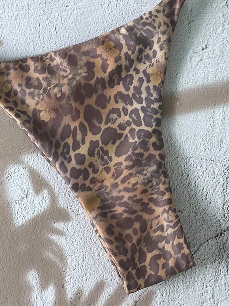 Flirty Leopard Print Push Up Bikini Set
