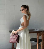 Women Ruffles Suspenders Dress Slim Solid Square Collar Sleeveless