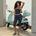 Vintage Polka Dot Two Piece Set Strapless Tube Top And Capri Pants
