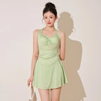 Plaid Backless Swim Dress With Halter Neck
