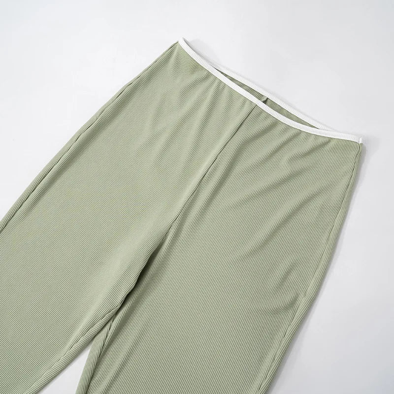 Sexy Slim Two Piece Set For Women Short Sleeve Square Collar Top High Waist Pants