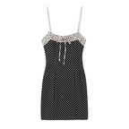 Black Polka Dot Summer Mini Dress With Bow Detail Sleeveless Slimming Waist