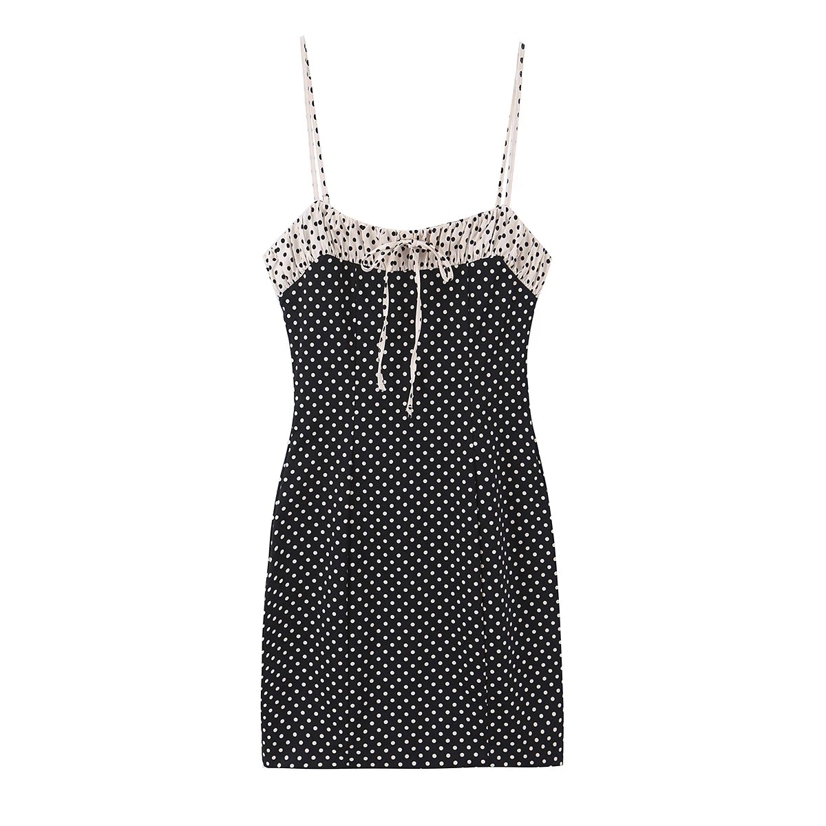 Black Polka Dot Summer Mini Dress With Bow Detail Sleeveless Slimming Waist