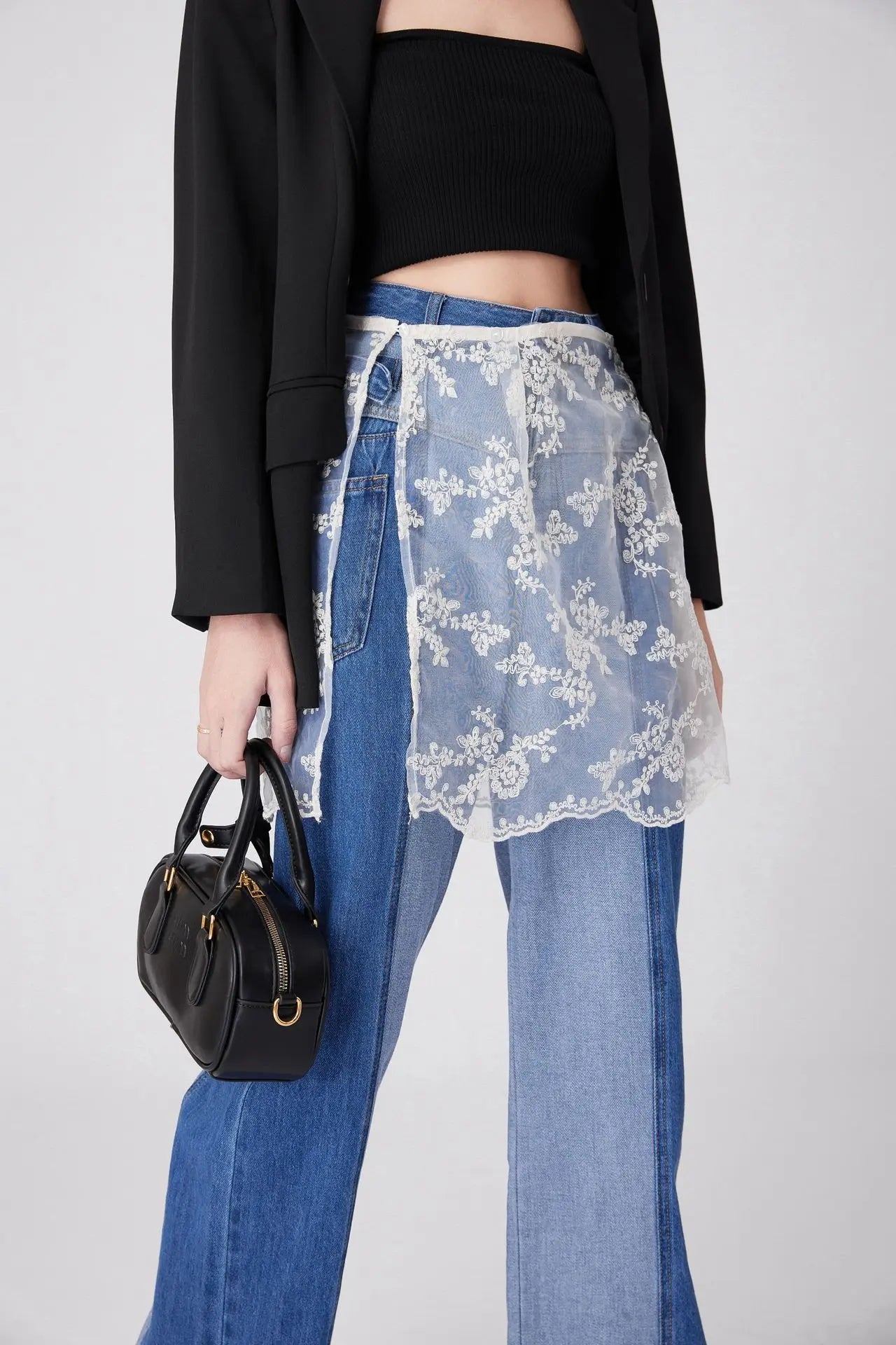 Floral Embroidered Lace Sheer Skirt Overlay