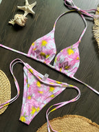 Pearl Accent Halter Bikini Set Luxury Brazilian Beachwear Push Up Swimsuit Print