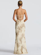 Chic Floral Embroidered Backless Maxi Dress With Low Neck And Crossback