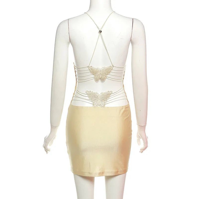 Butterfly Embroidered Strapless Backless Mini Dress Y2K Slim Fit