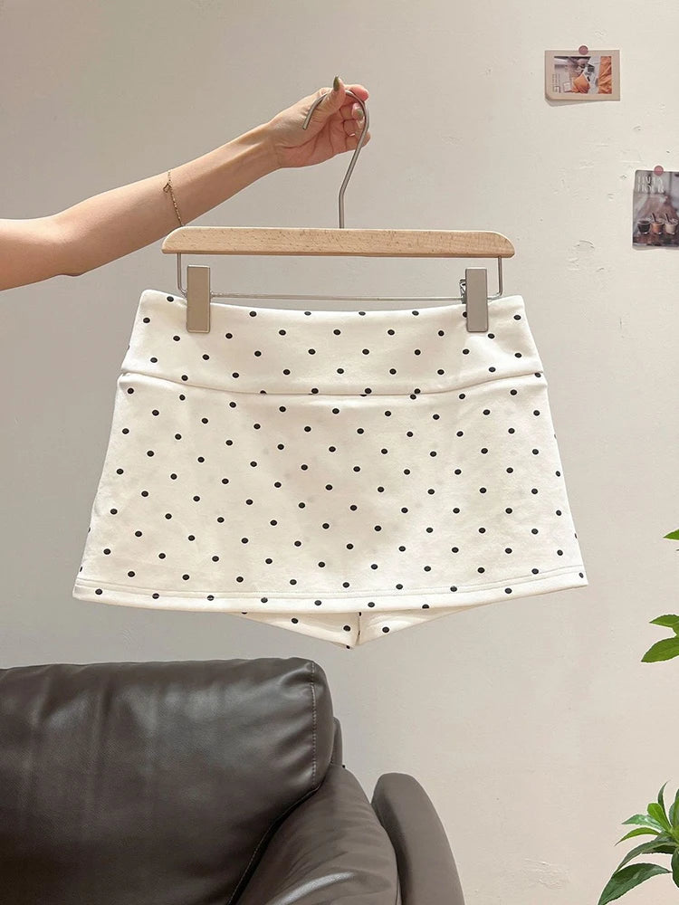 White Polka Dot Mini Skirt High Waist
