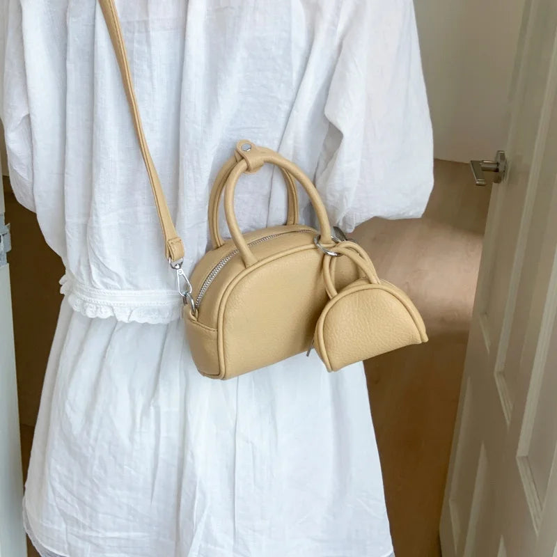 Mini PU Leather Crossbody Bag Set For Women With Short Handle Purses