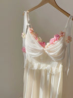 Satin Nightgown Women Fairy Princess Style Nightdress Sexy Flower Trim Sleepwear
