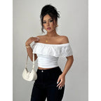 Hollow Jacquard Off Shoulder Top In