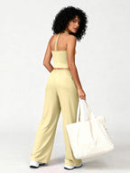 Two Piece Set With Sleek V Neck Tank Backless Detail And Wide Leg Pants