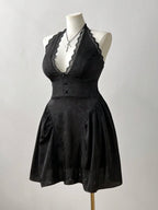 Plus Size French Jacquard Dress With V Neck And Lace Back Cutout