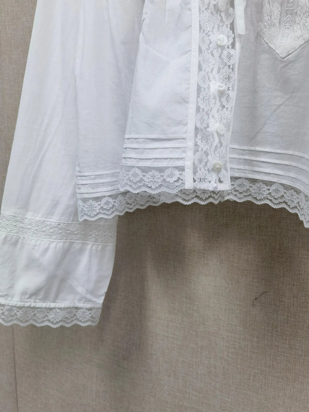 White Lace-up Women Blouse Cotton Bohemian Lace Splice Hollow out U Neck Lightweight Shirt