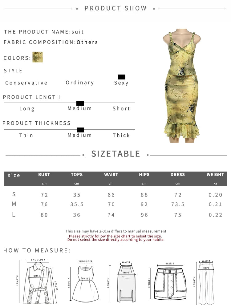See Through Two Piece Set With Ruffles Patchwork Camisole And Tiered Skirts