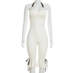Lace Up Halter Bow Jumpsuit For Women V Neck Backless