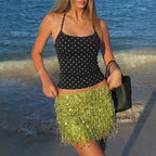 Polka Dot Halter Backless Crop Cami