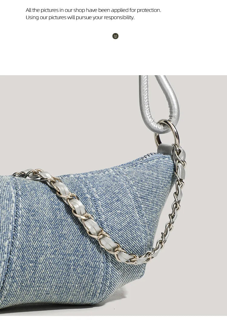 Denim Blue Crossbody Bag For Women With Harajuku Street Flair And Modern High Street Style