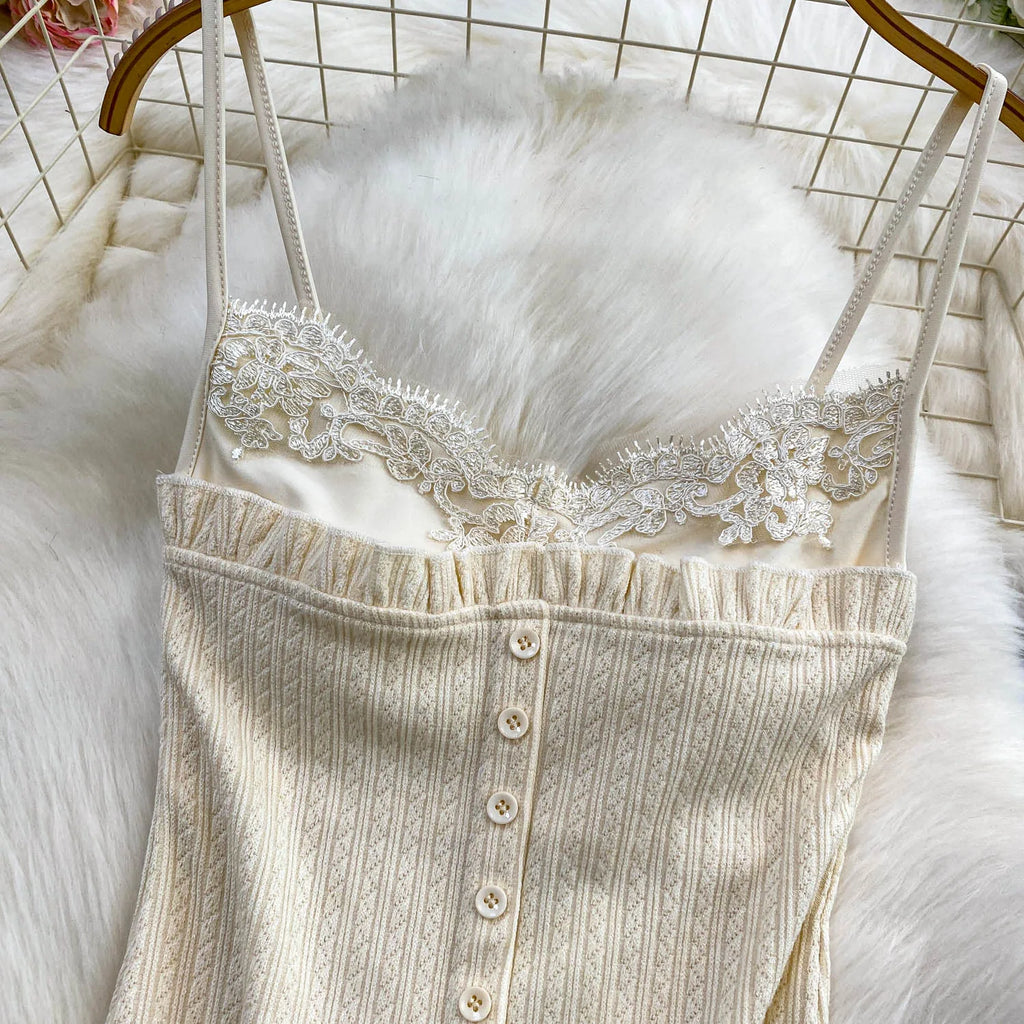 Sexy Basic Knit Lace Crop Top