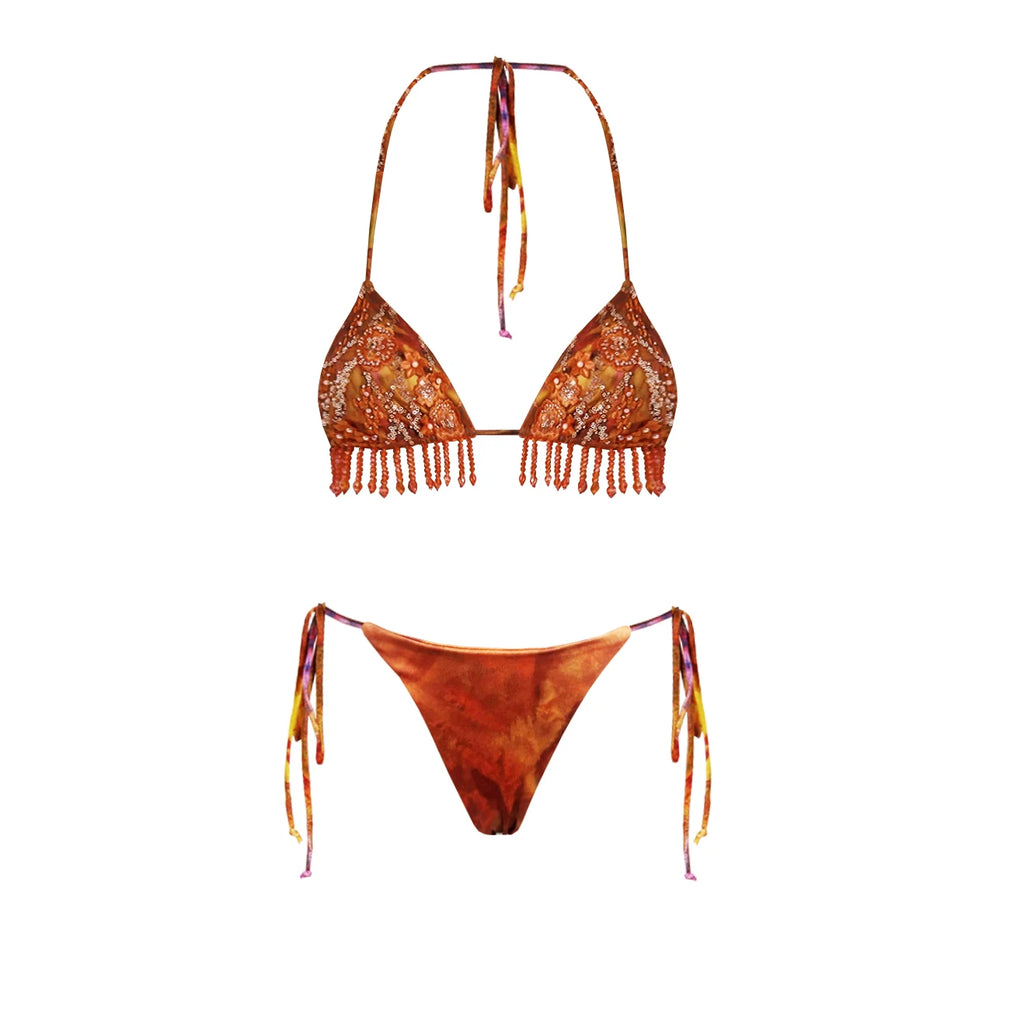 Floral Bikini Set With Skirt Bandeau Style Swimwear