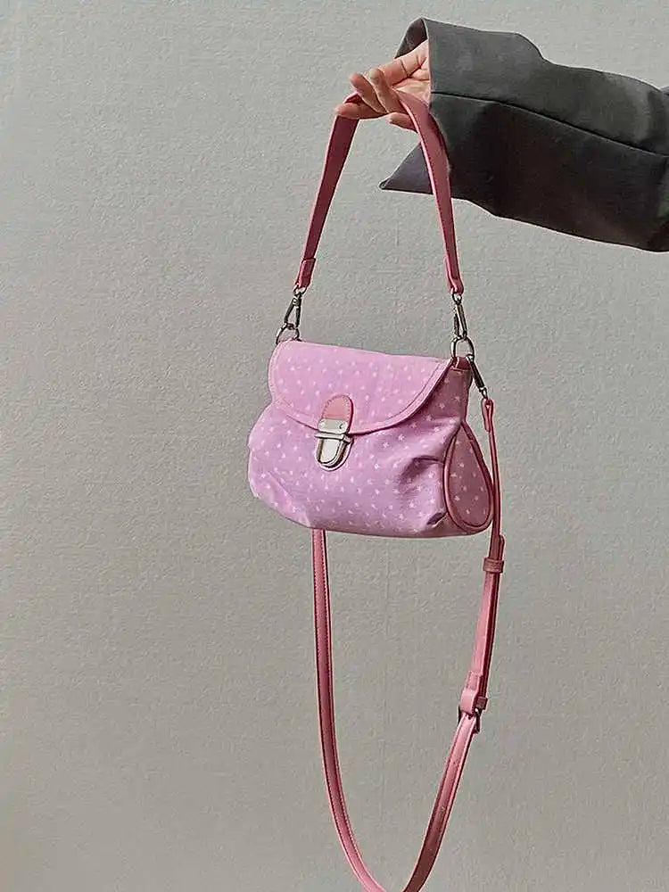 Contrast Color Star Print Crossbody Bag for Women Lightweight Shoulder Purse With Buckle