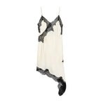 Lace Slip Mini Dress With Satin Backless Asymmetric Cut