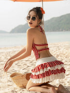 Bold Stripe Halter Two Piece Beach Vacation Outfit