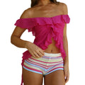 Ruched Ruffle Split Front Crop Top With Off Shoulder Backless