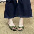 Elegant Polka Dot Satin Slippers With Square Toe And Butterfly Knot