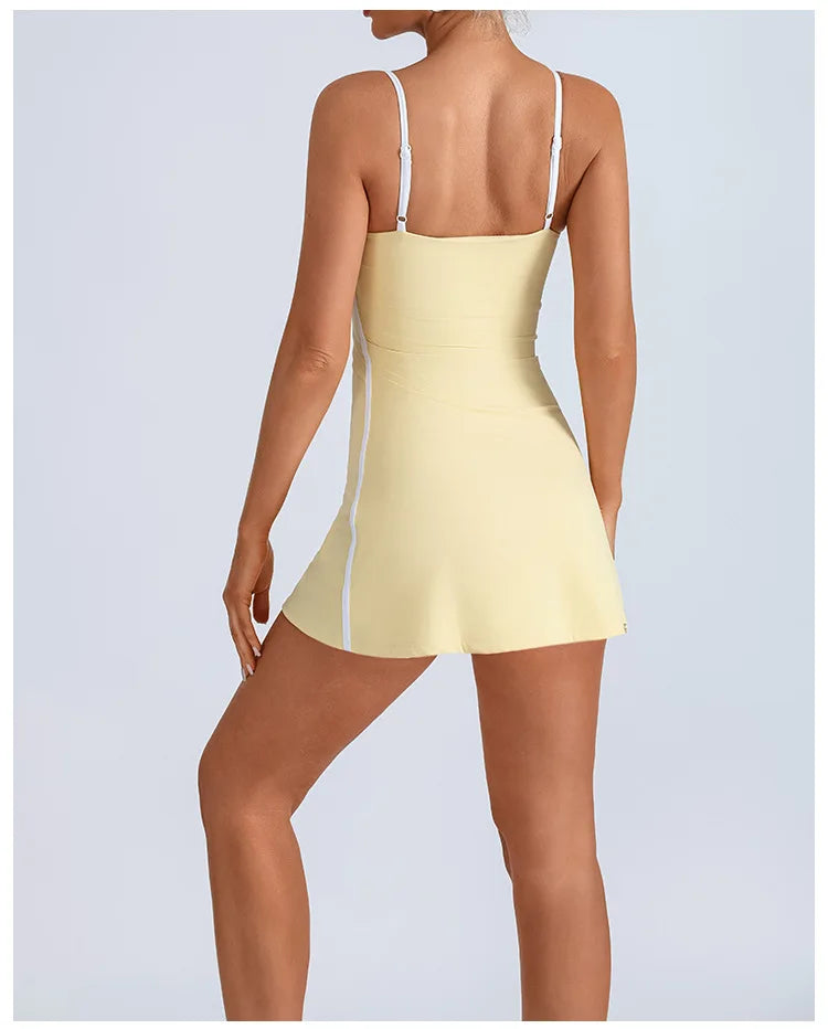 Women's Tennis Sleeveless Contrast Workout Yoga Build in Shorts Fashion Tight Fitting Skirts Suit