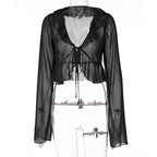 Chiffon Sheer Crop Tank Top With V Neck And Flare Sleeves