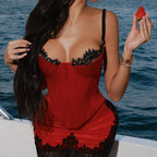Chic Corset Style Mini Women Sexy Lace Trim Sleeveless Button Design Dress
